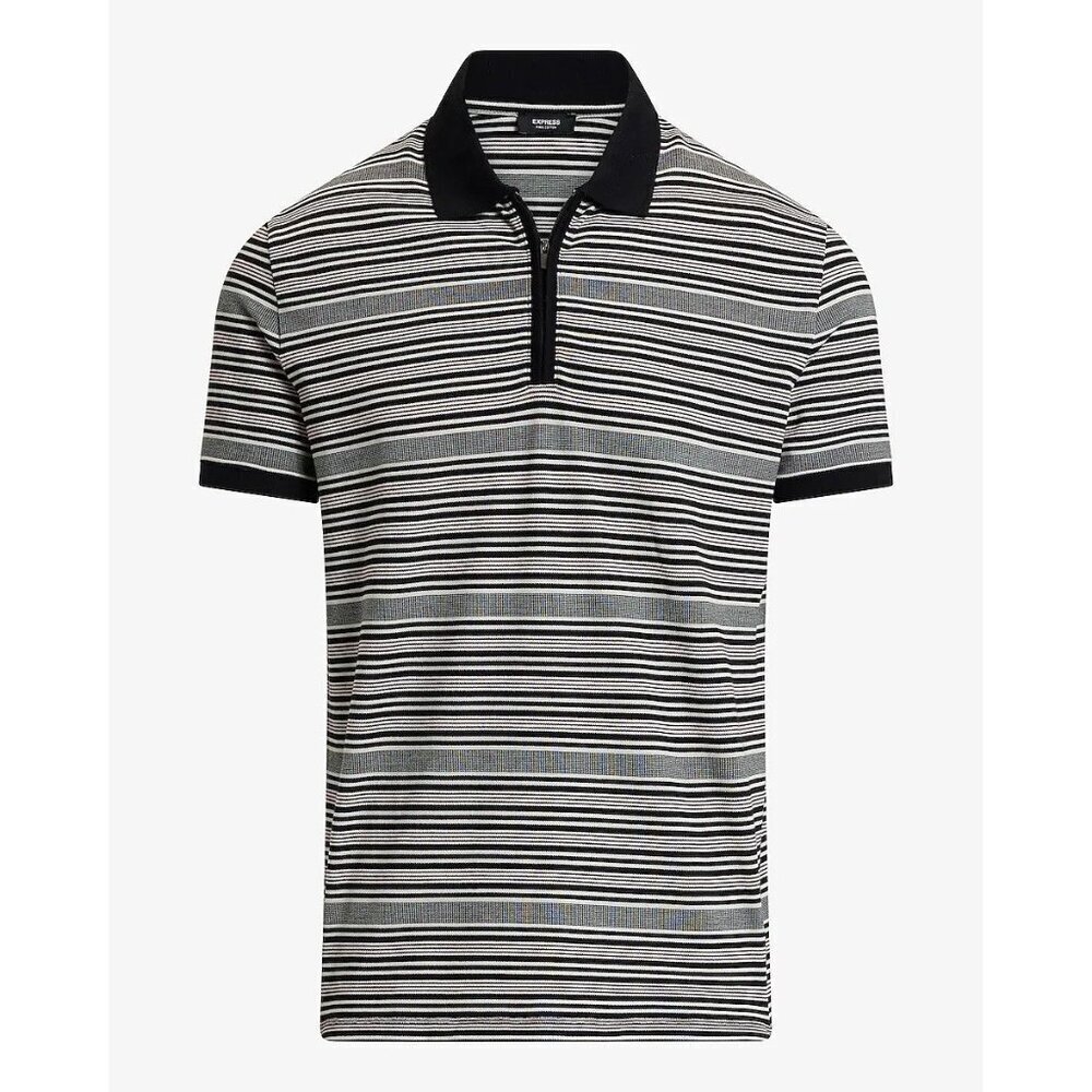 Express Men's Perfect Pima Cotton Pique Zip Polo Size L Chalk Striped NWT $64